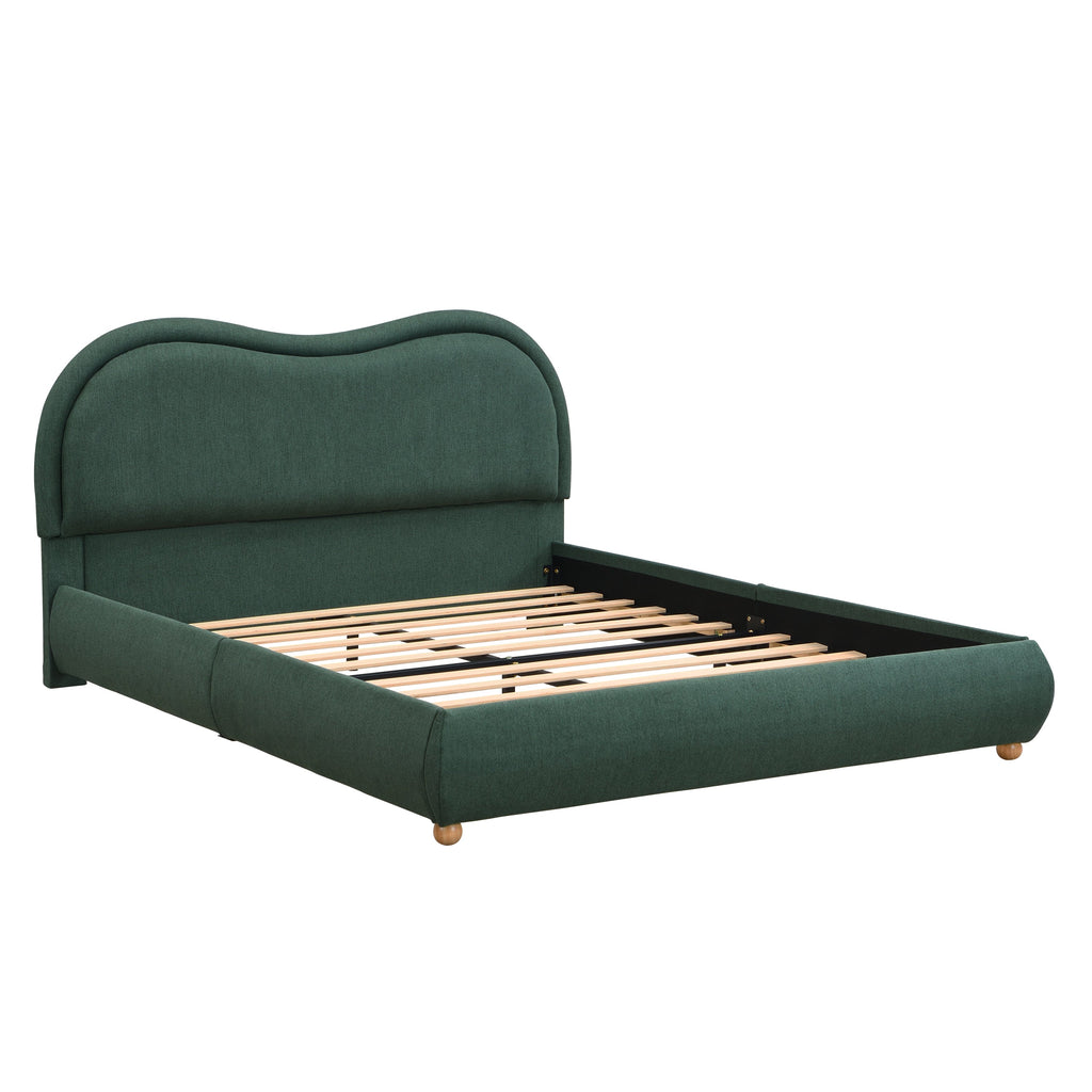 Queen Size Upholstered Platform Bed Frame with Rounded Corners Curved Headboard