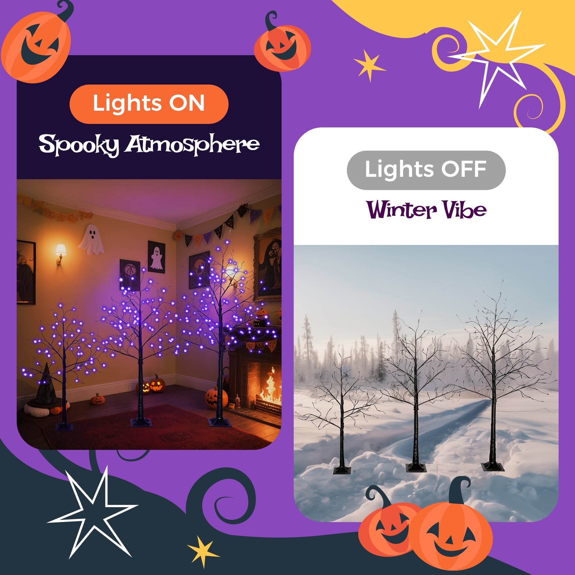 3 Pc Illuminated Halloween Tree with Purple LED Glow