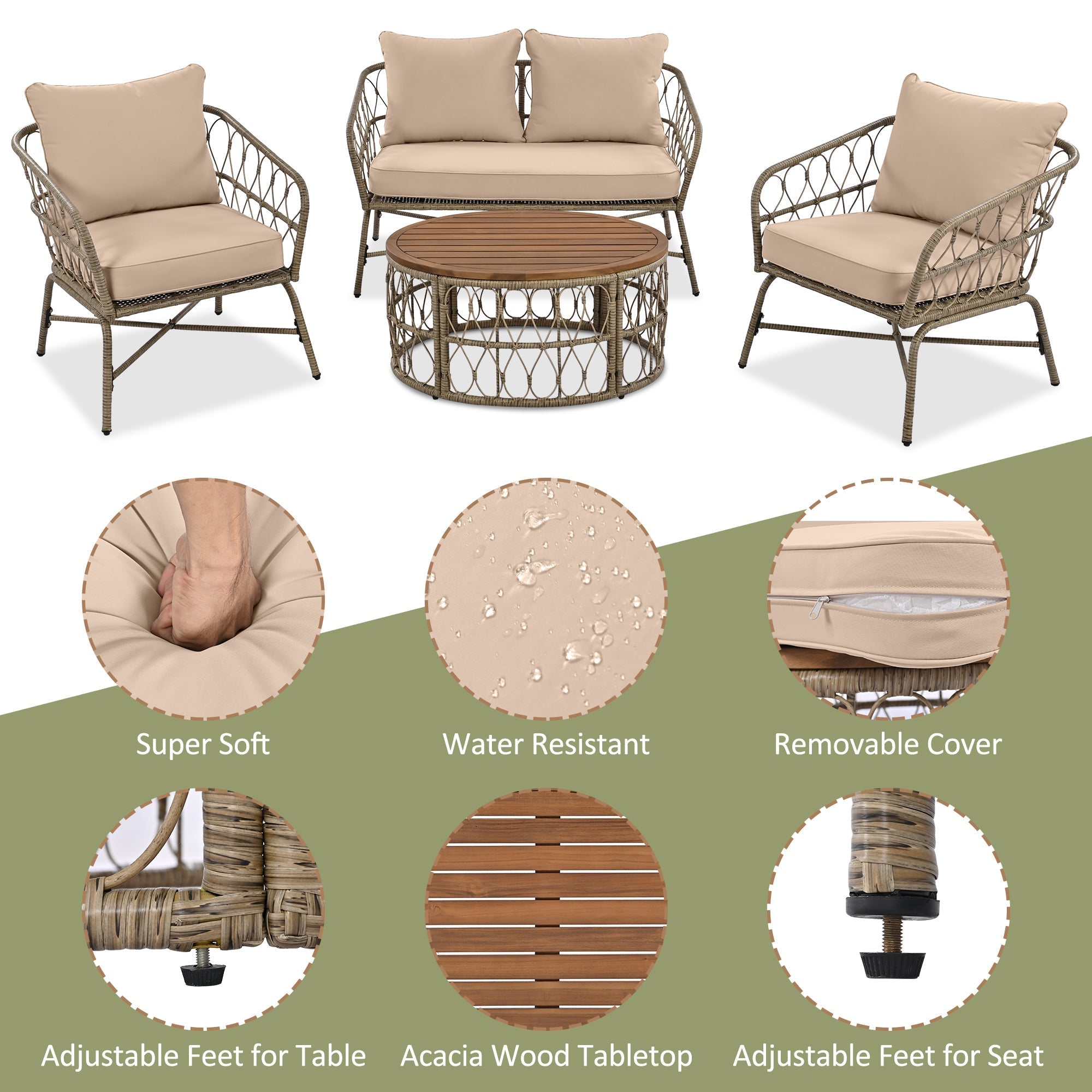 Bohemia-Inspired 4-Person Outdoor Seating Group With Removable Cushions