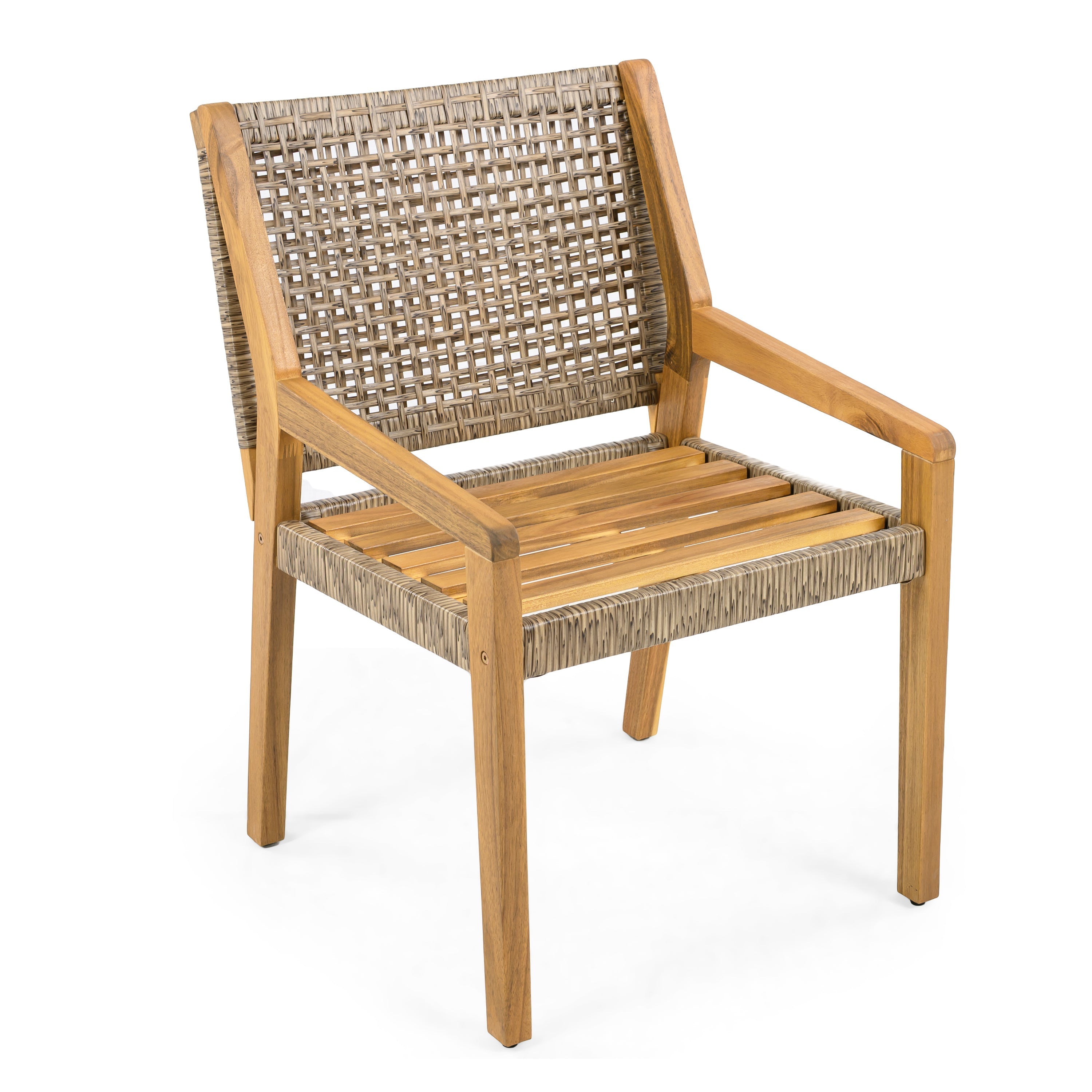 Outdoor Dining Chair Set of 4 - Acacia Wood and Wicker with Cream Cushion