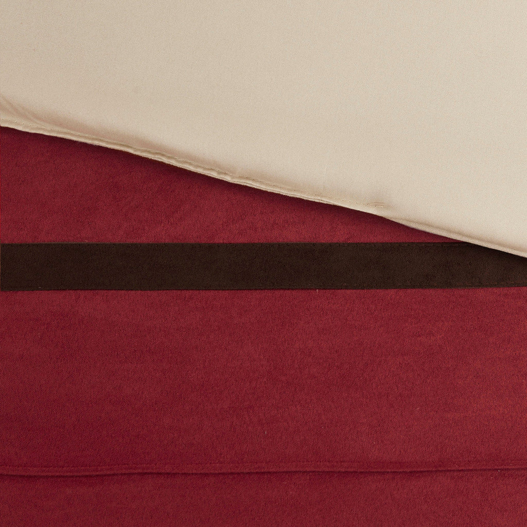 7 Pc Pieced Faux Suede Comforter Set Red King
