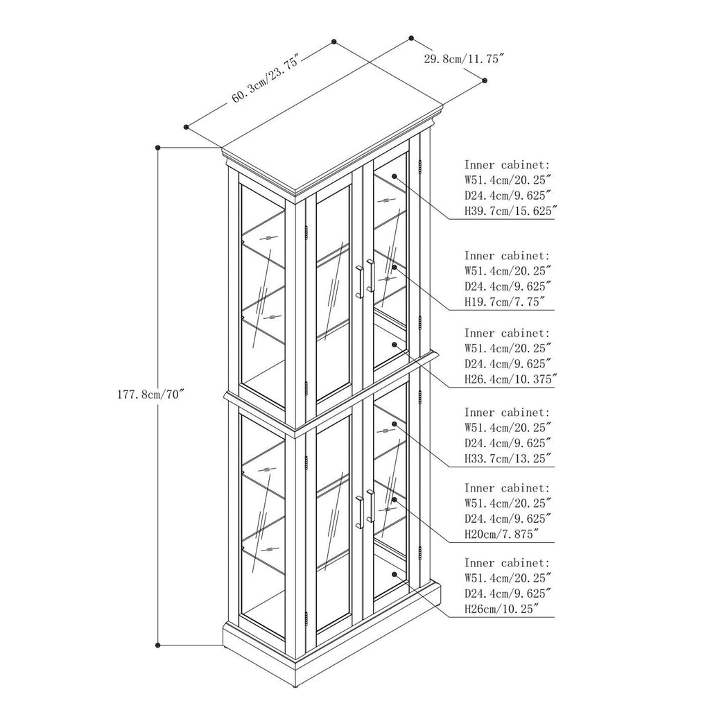 Lighted Curio Cabinet With Adjustable Shelves and Mirrored Back Panel