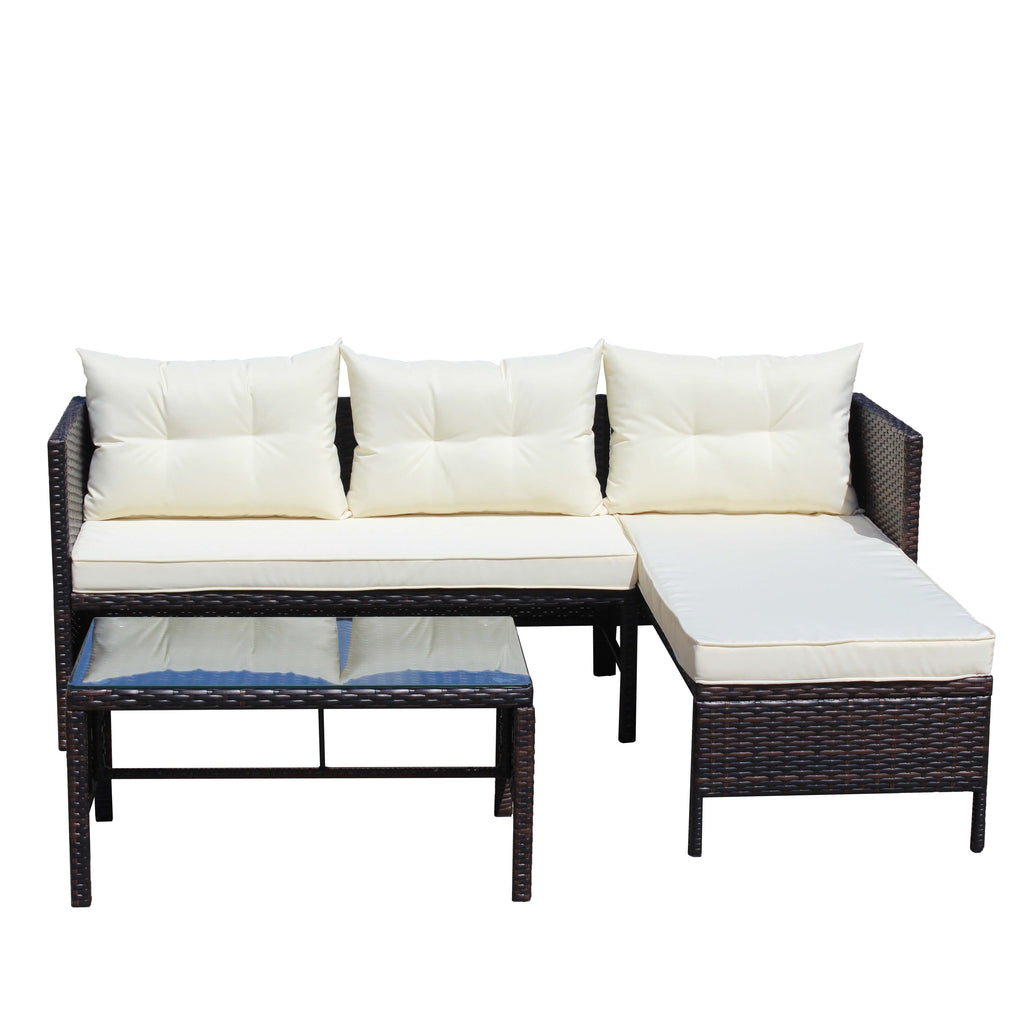 Outdoor Patio Furniture 3-Piece Conversation Set with Wicker Rattan Sectional Sofa