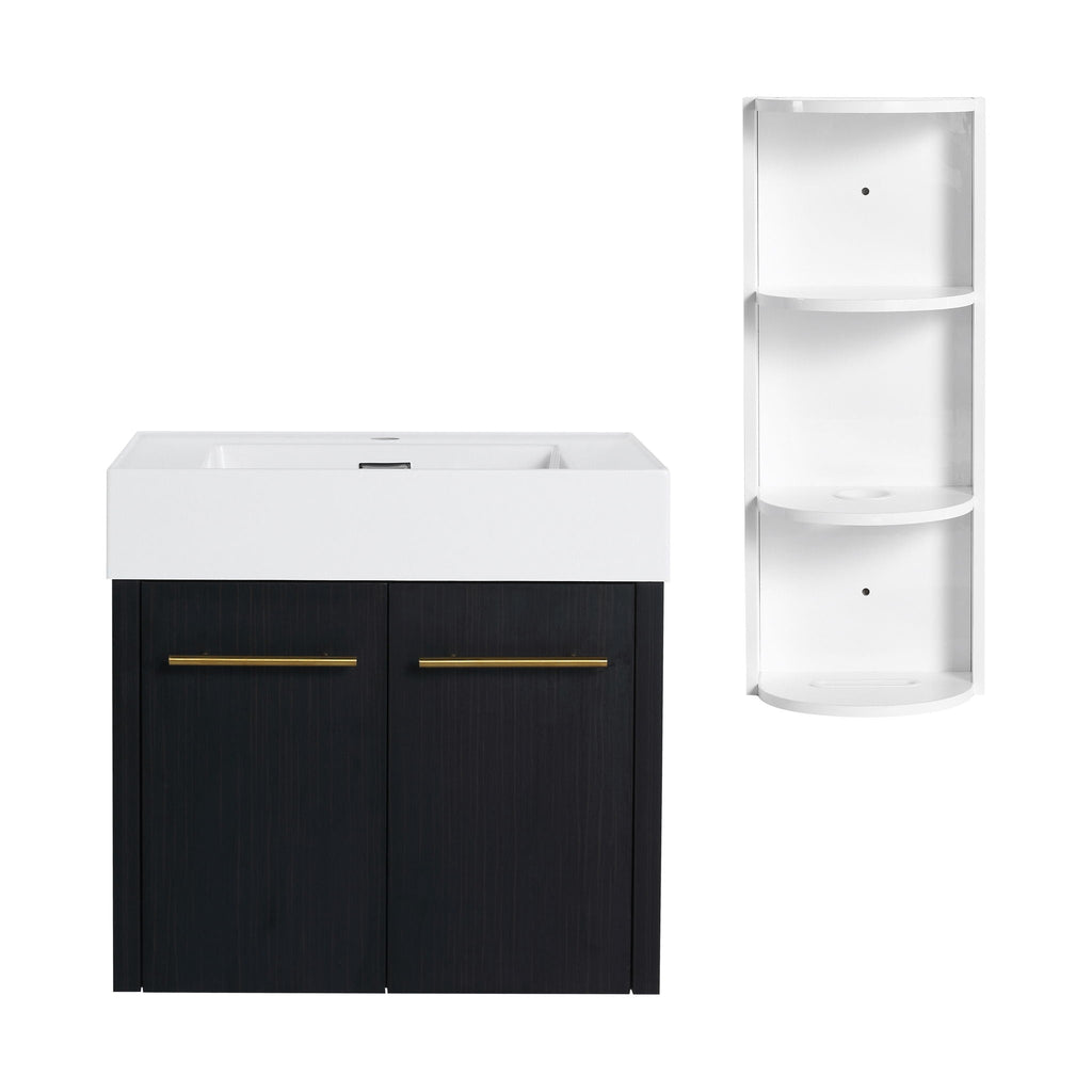 Modern Wall Mounted Bathroom Vanity With Resin Sink and Storage Rack
