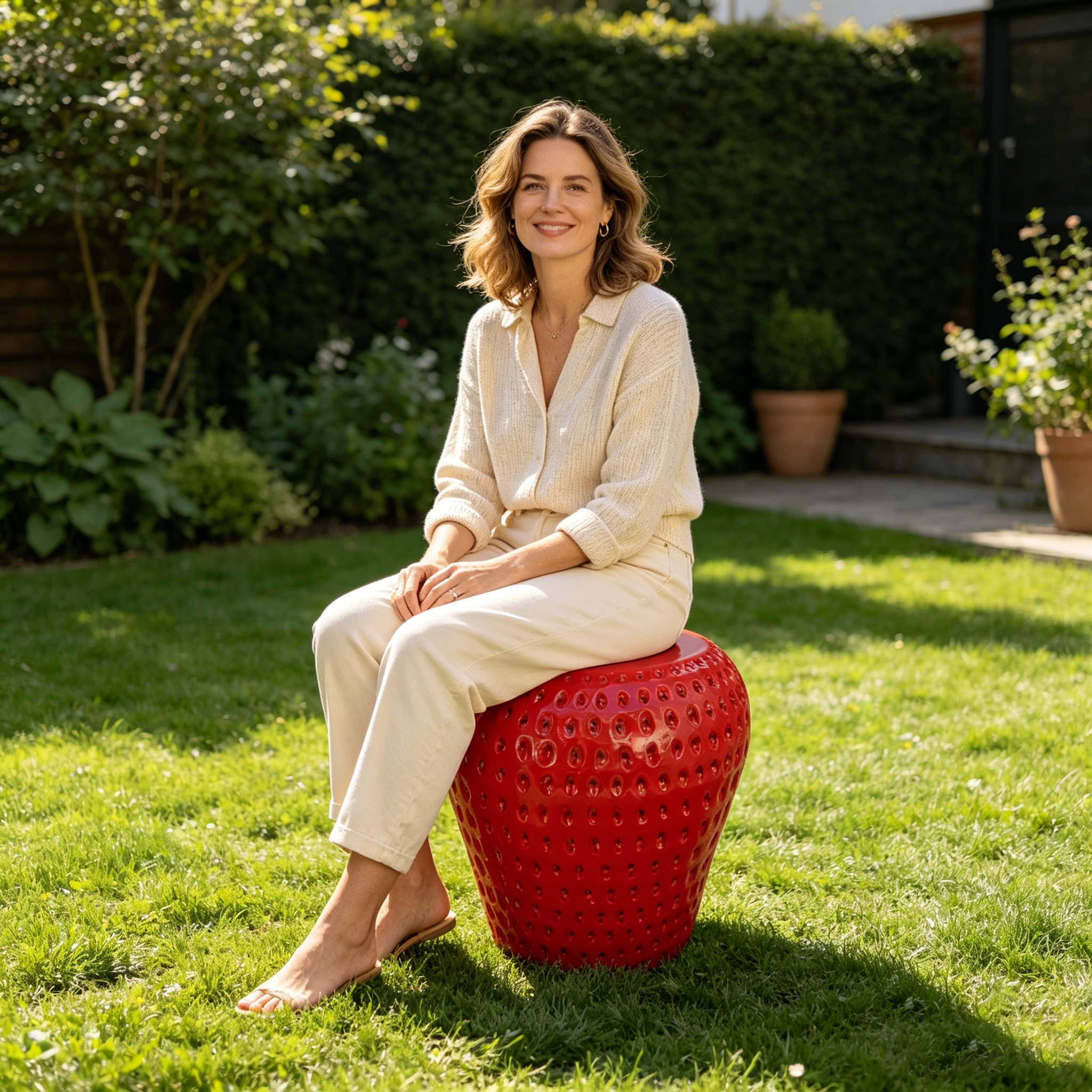 Strawberry Fruit Stool, 13.4" Oversized Resin Stool