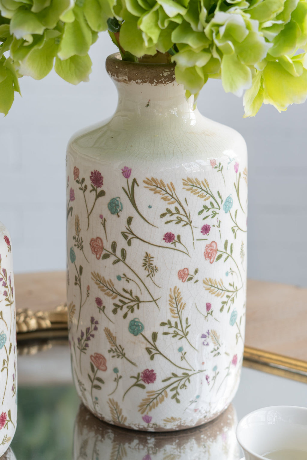 D5.3x10.6' Ceramic Cylinder Vase with Multi-Colored Floral Motifs