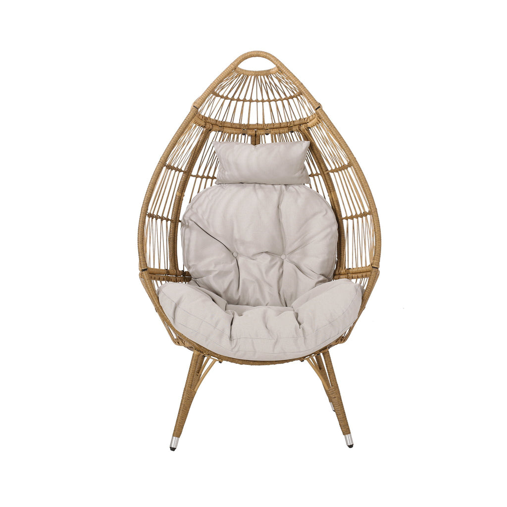 Basket Chair with Teardrop Shape and Water-Resistant Cushion - Natural
