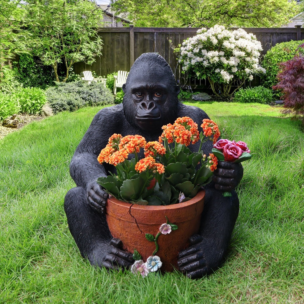 Outdoor Garden Sculpture Chimpanzees Flower Pot Planter