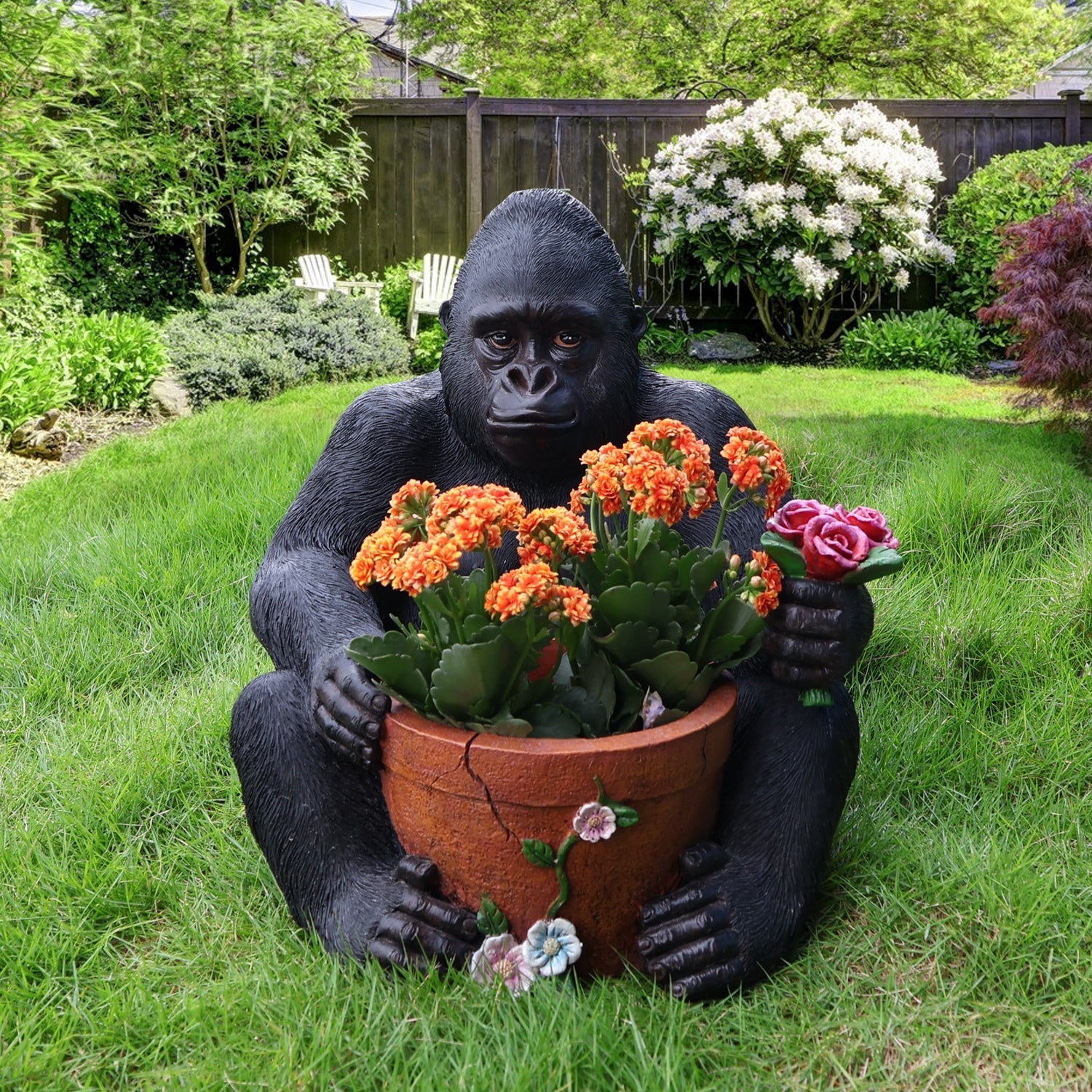 Outdoor Garden Sculpture Chimpanzees Flower Pot Planter