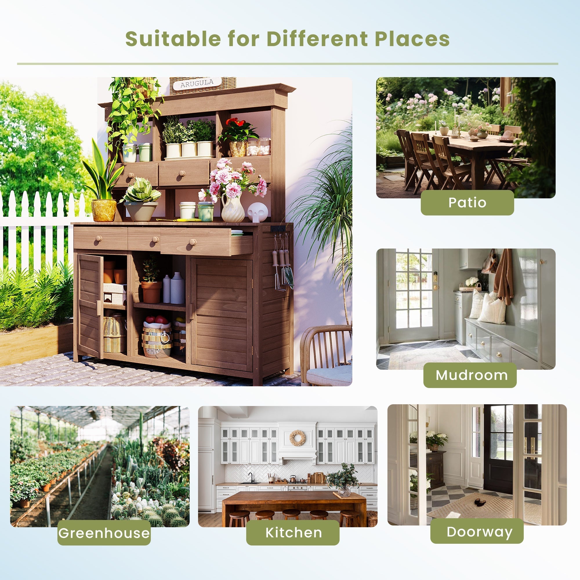Topmax 65.7'' Tall Garden Potting Bench Table with Hutch