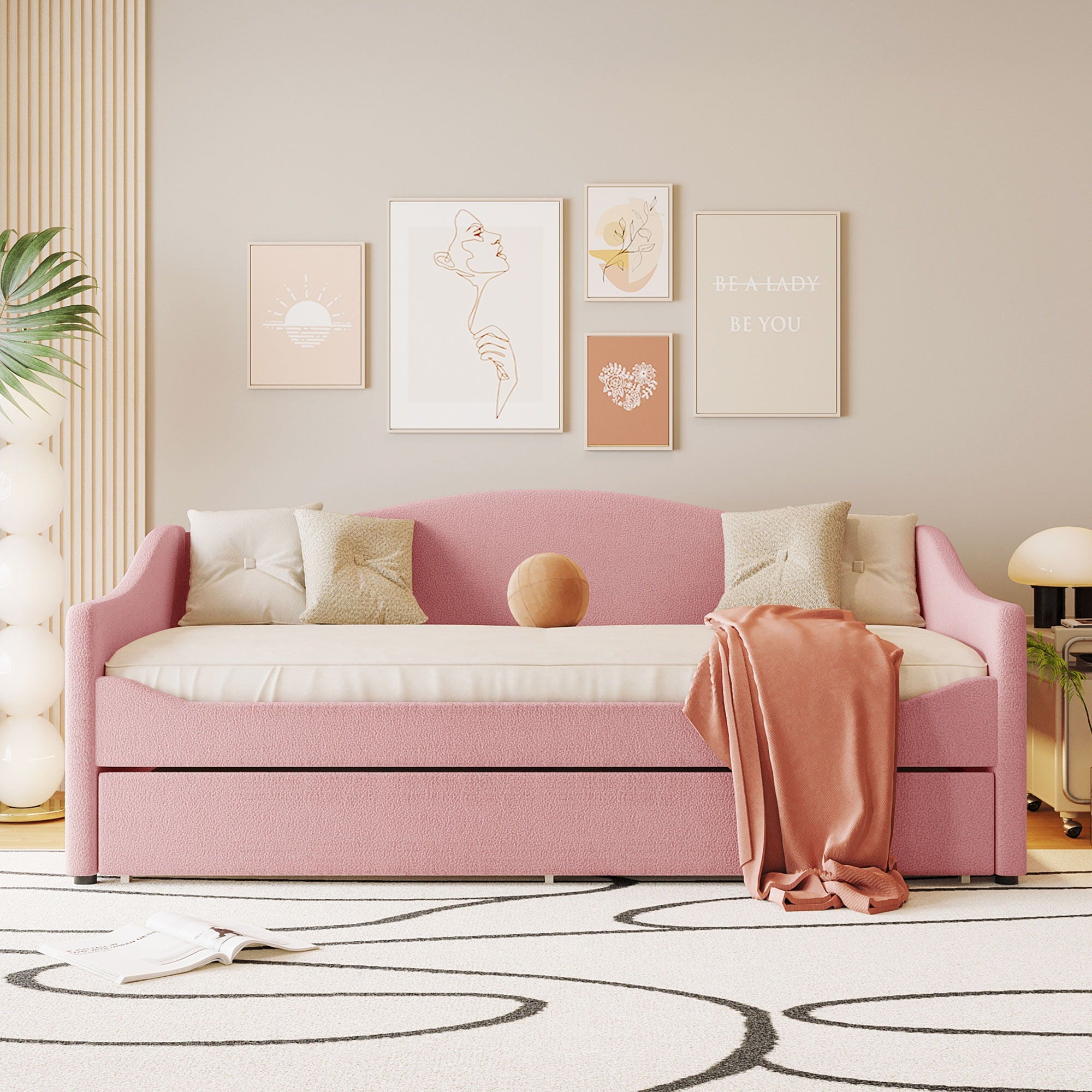 Design Upholstered Daybed With Light and Trundle