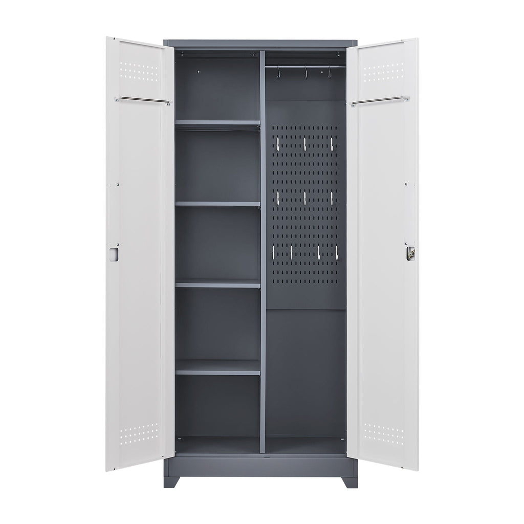 Lockers With Locking Doors, Adjustable Shelves, High Broom Tool Storage Cabinet