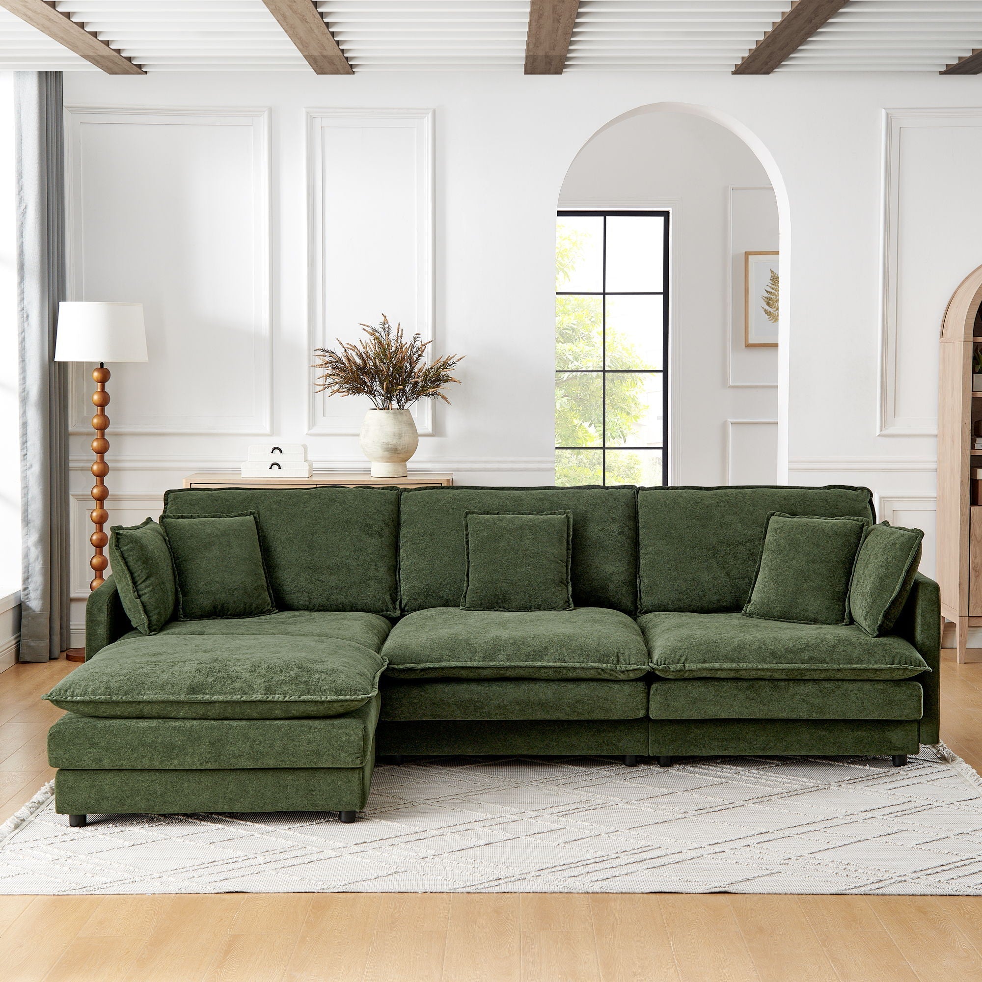 L-Shaped Sectional Sofa With Ottoman, Convertible 4 Seater Couch