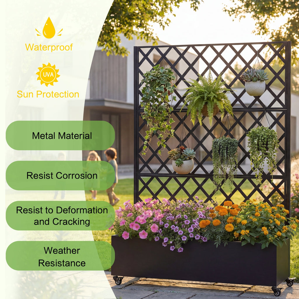 Metal Raised Garden Bed with Wheels and Trellis