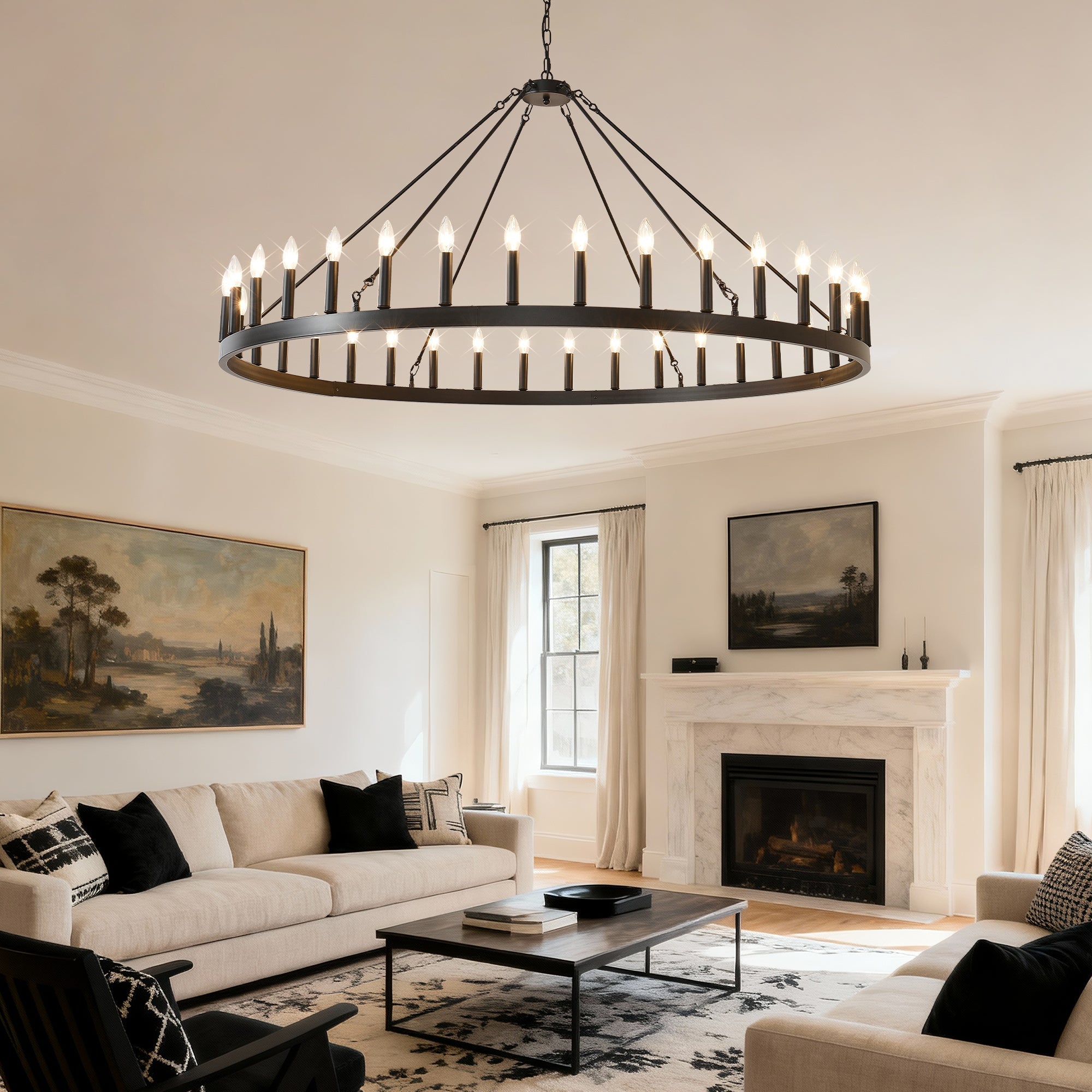 59.1 Inch 36-Light Wagon Wheel Chandelier