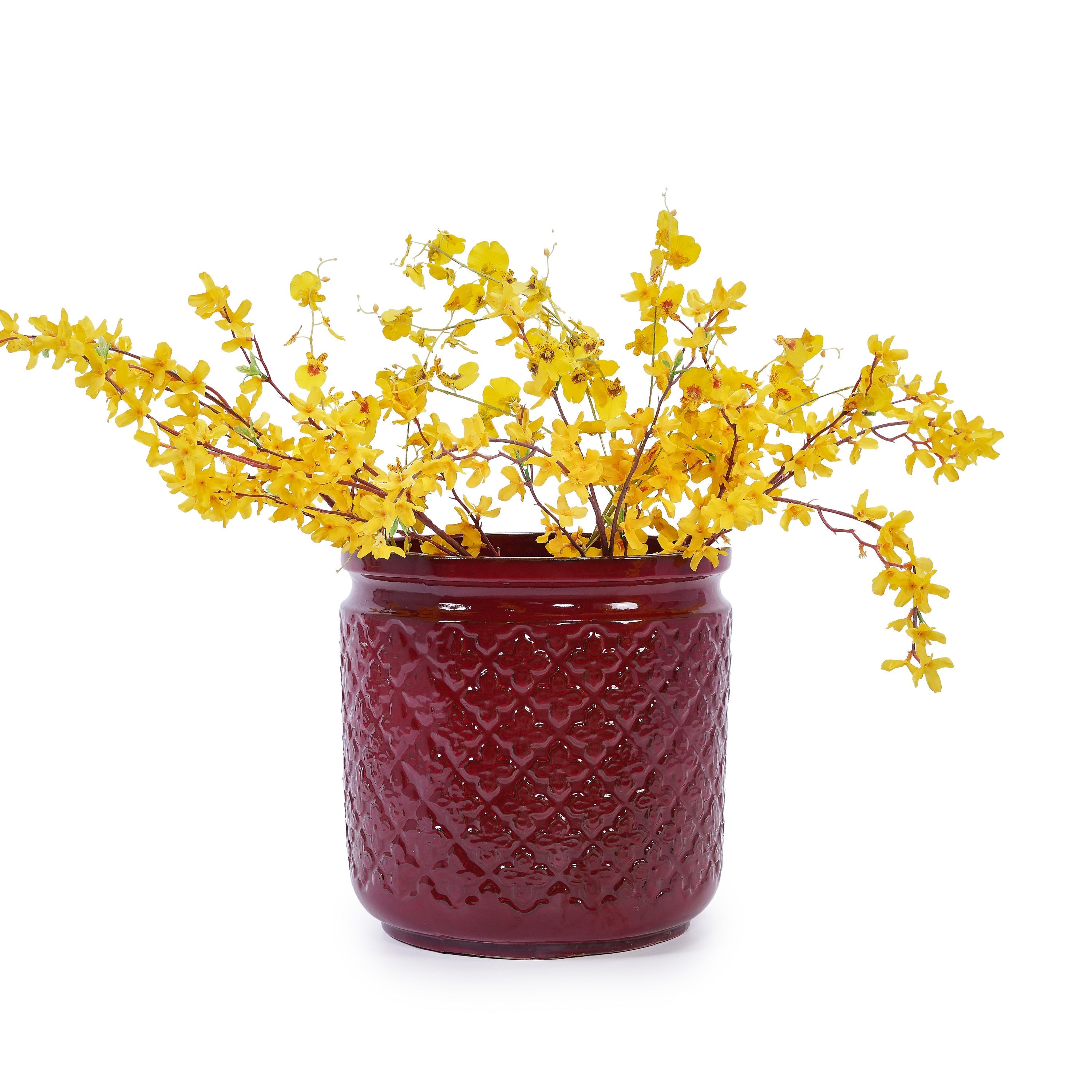 3 Pieces Ceramic Flowerpot Set, Bean Paste Red