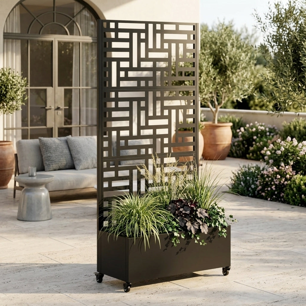 Metal Planter Box with Trellis, 73"x35"x16" Raised Garden Bed