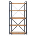 Yorktown Industrial 5 Shelf Bookcase with Metal Pipework and Solid Fir - Natural