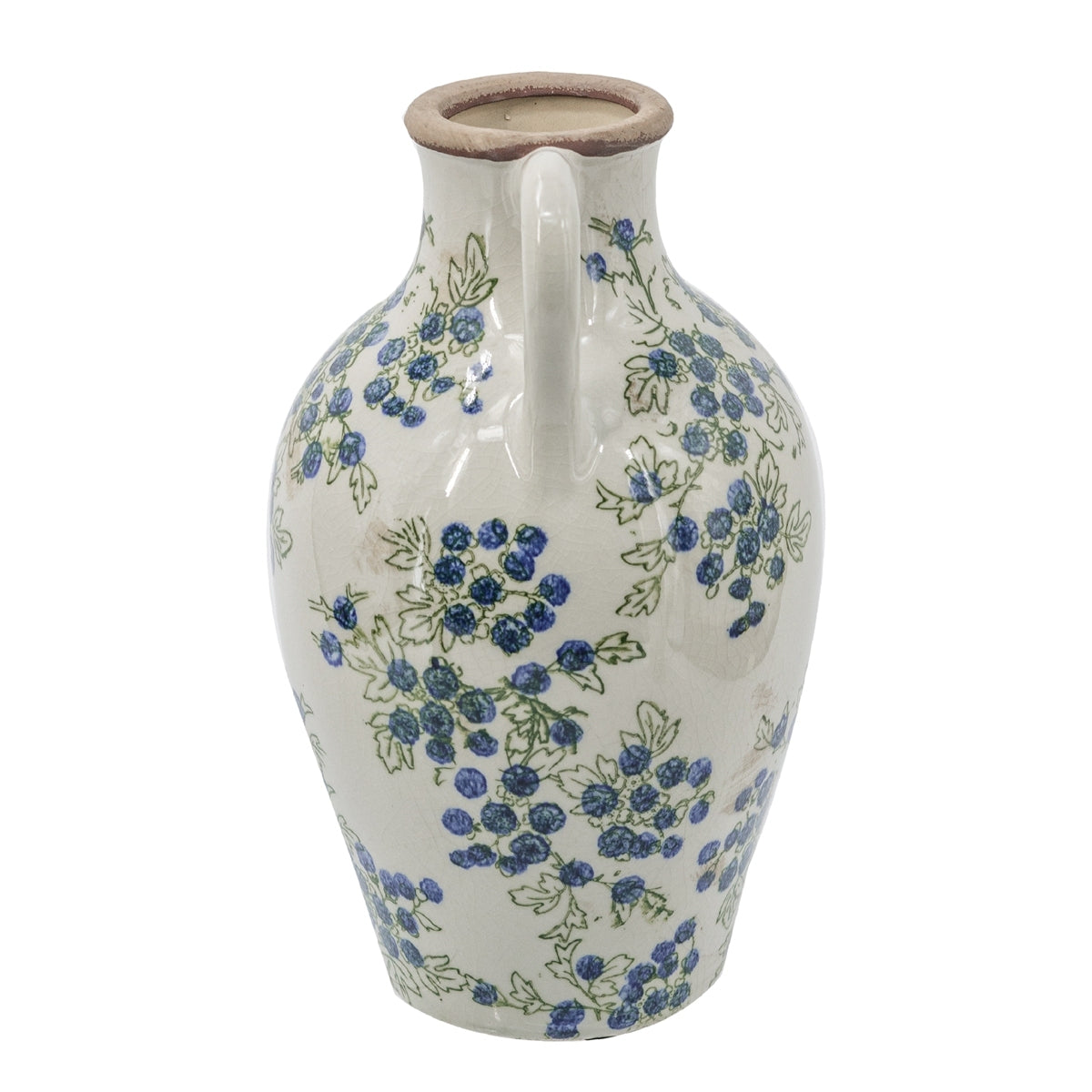 7.5x7.3x12" White Ceramic Vase with Blueberry Motif