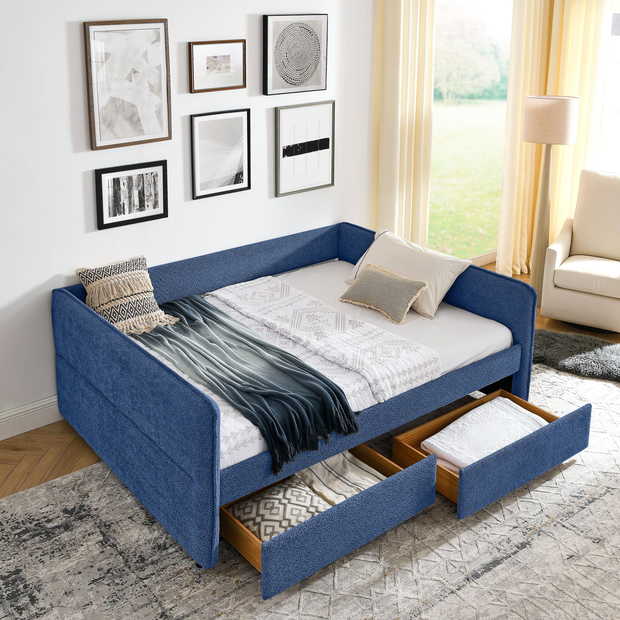Upholstered Daybed & 2 Drawers