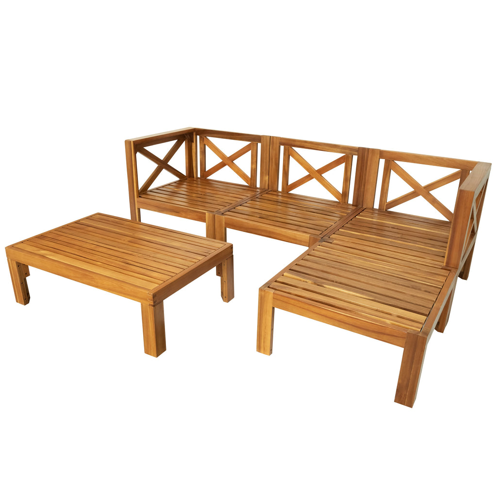 Topmax Outdoor Patio Wood 5-Piece Sectional Sofa Seating Group Set