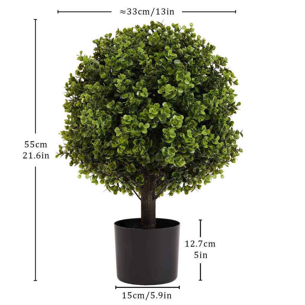 22in Boxwood Ball Shaped Artificial Topiary Shrubs Tree in Pot - Set of 2