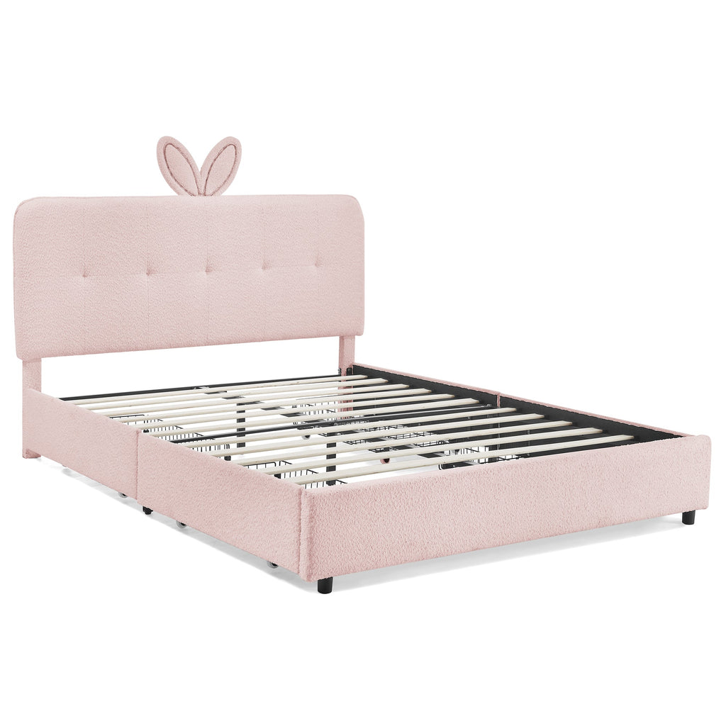 Full Size Kids Upholstered Bed with Oversized Rabbit Ear Headboard