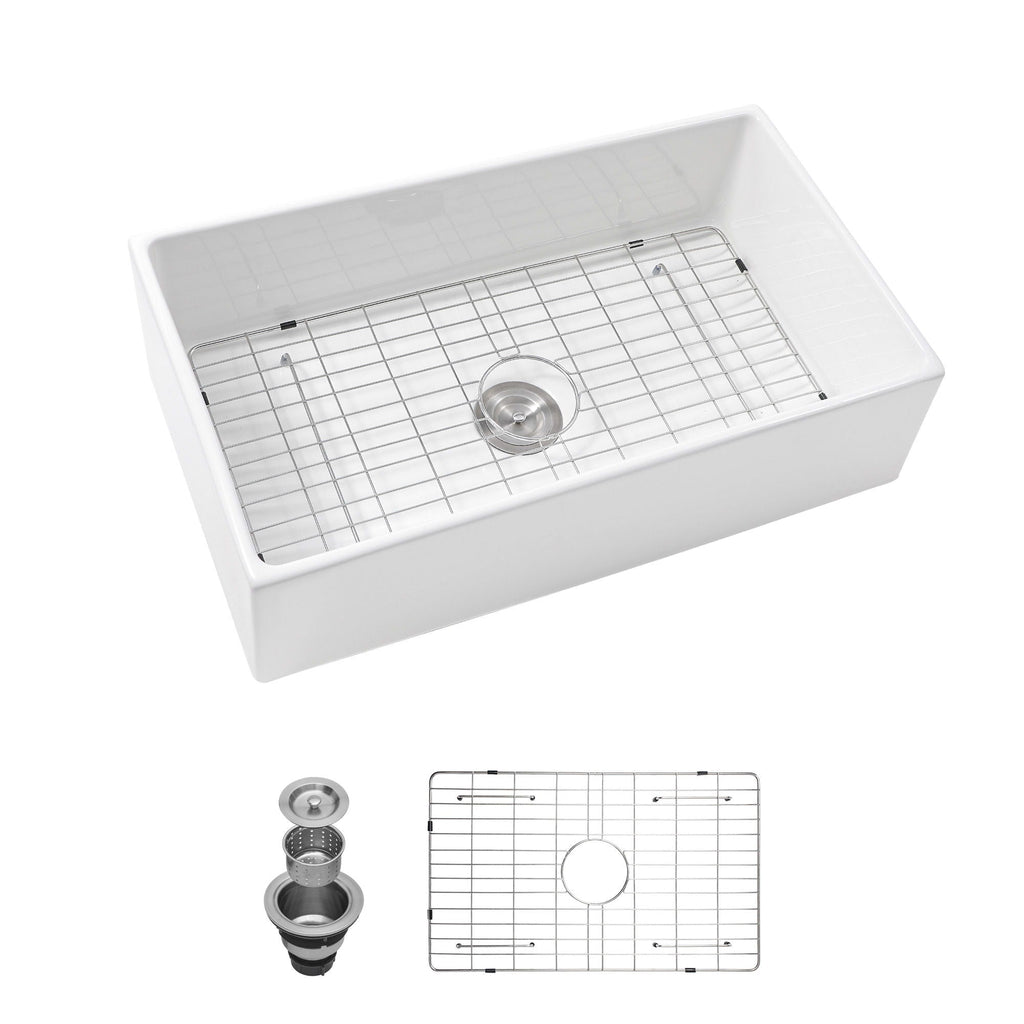 Farmhouse Sink, Apron-Front Porcelain Ceramic Single Bowl
