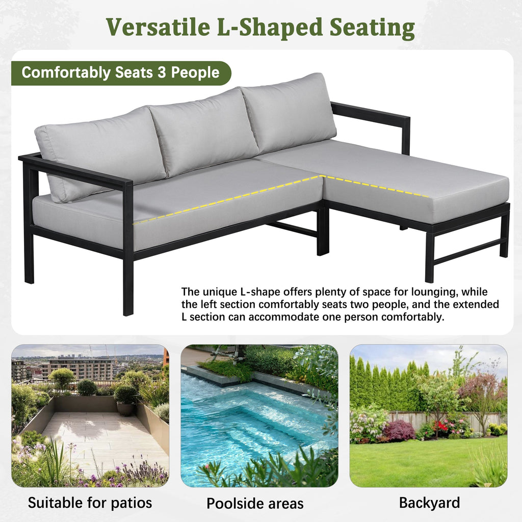 U_style Outdoor L-Shaped Sofa with Iron Frame and Ultra-Thick Cushions