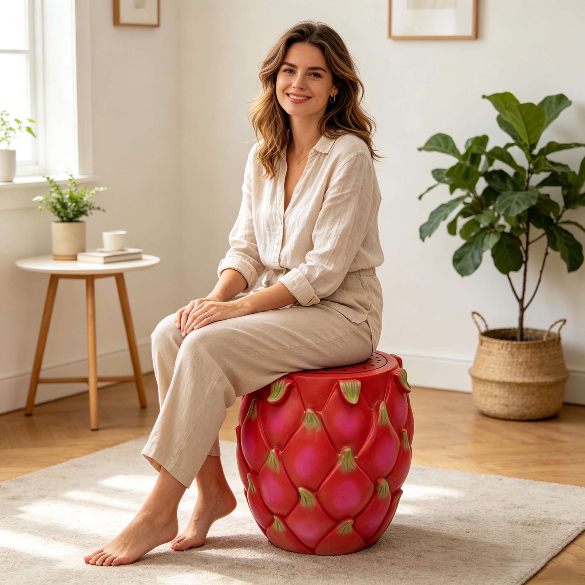 13.4' Oversized Resin Dragon Fruit Stool, Multi-Purpose Side Table & Plant Stand