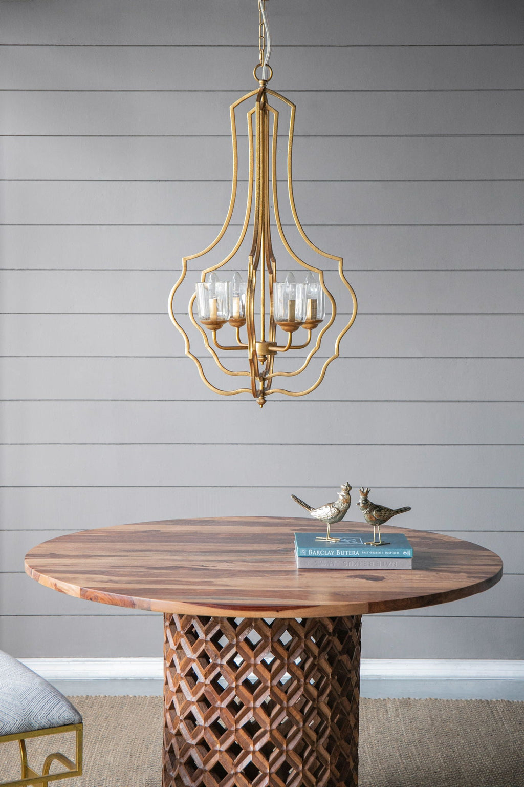 4 Light Metal Chandelier, Hanging Light Fixture With Adjustable Chain For Kitchen, Bulb Not Included - Gold