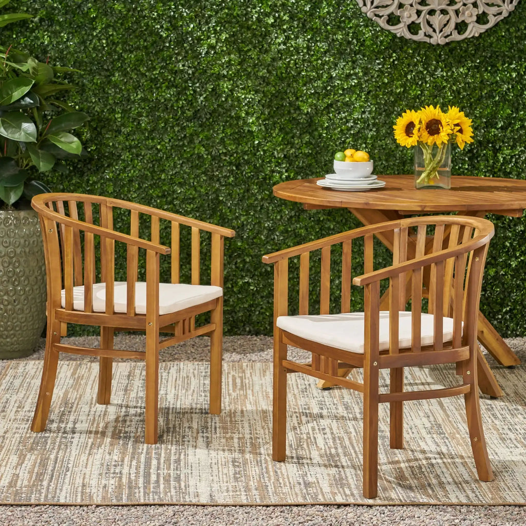 Outdoor Wooden Dining Chairs With Cushions (Set of 2)