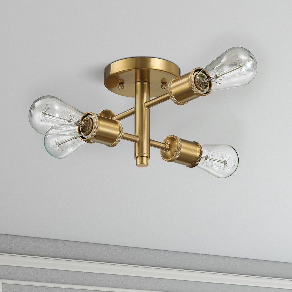 Ephemeral - 4 Lights Semi Flush Mount Ceiling Pendant - Antique Brass / Clear / Gold