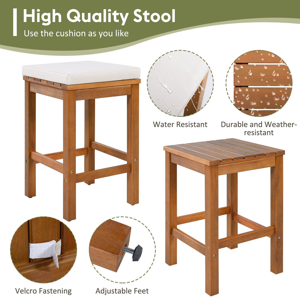 5 Piece Outdoor Bar Set with Acacia Wood Table & Cushioned Stools