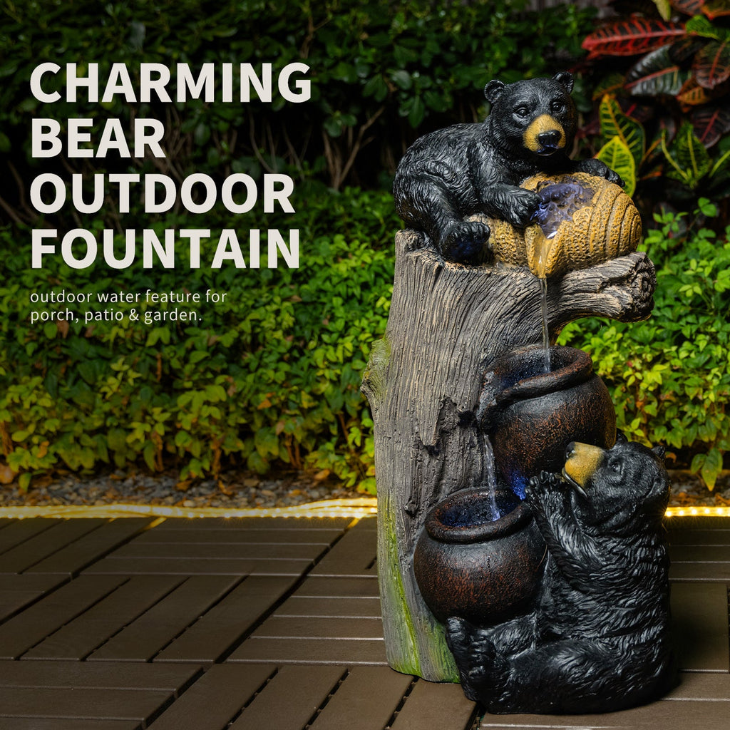 Bear Outdoor Water Fountain with LED Lights