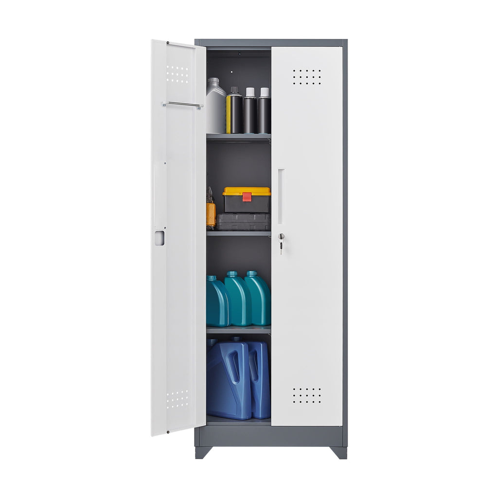 Lockers With Locking Doors, Adjustable Shelves, High Broom Tool Storage Cabinet