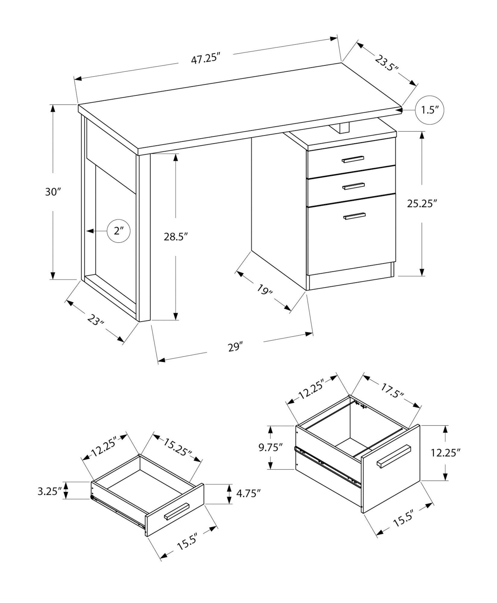 Computer Desk for Home Office Laptop with Reversible Storage Drawers