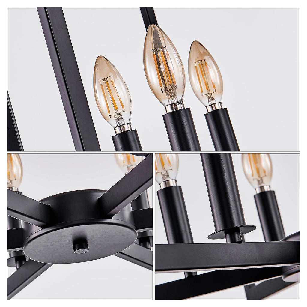 22' Modern Black Geometric 6-Light Chandelier – Industrial Metal Pendant Light Fixture for Living Room, Dining Room, or Kitchen (Bulb Not Included)