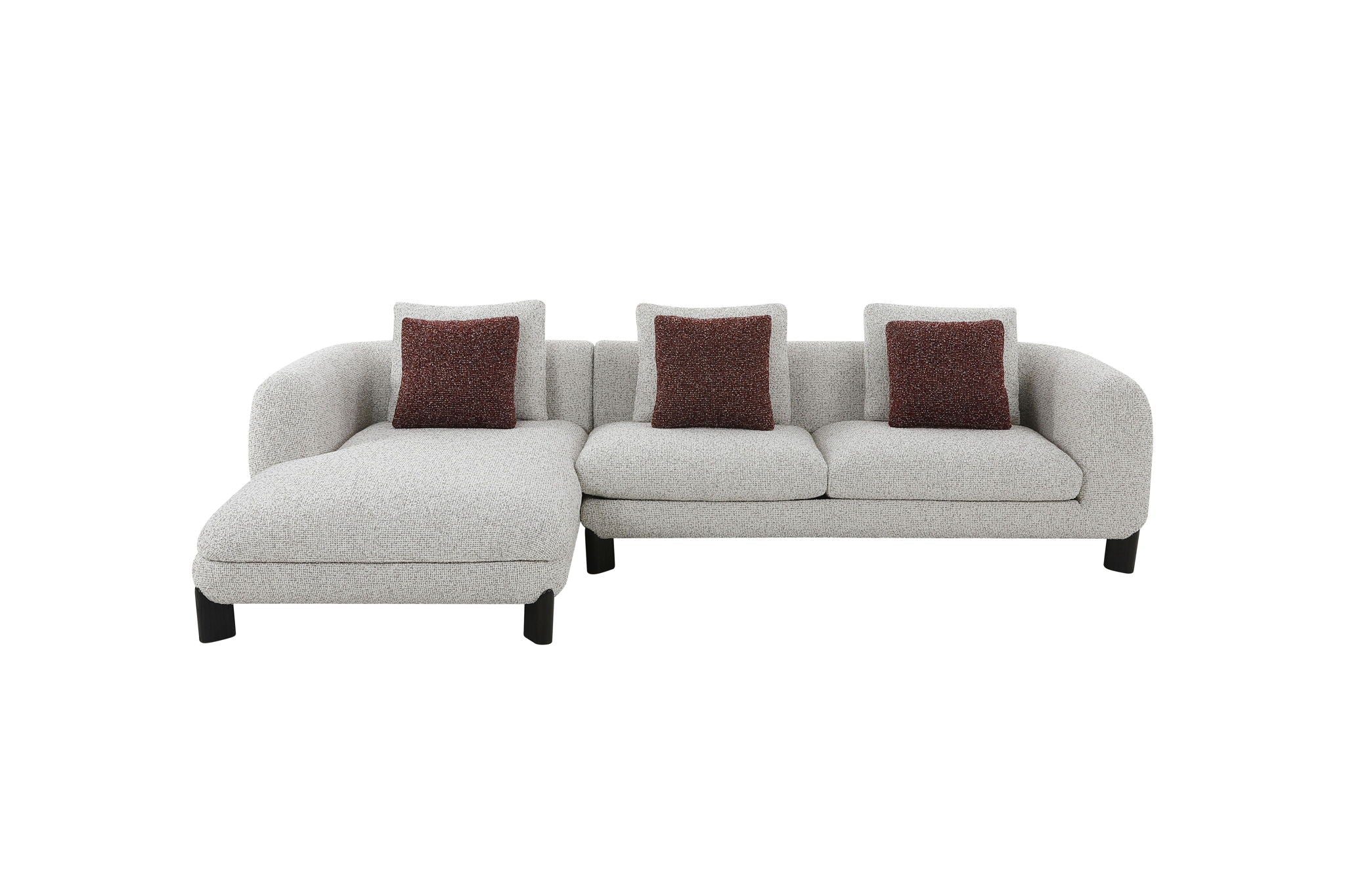 Mardi Tweed Sectional Sofa With 3 Pillows - Maroon / Beige