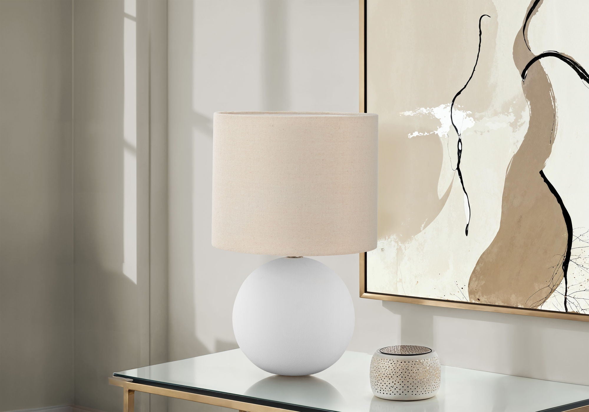 Contemporary Cream Ceramic Table Lamp with Fabric Shade