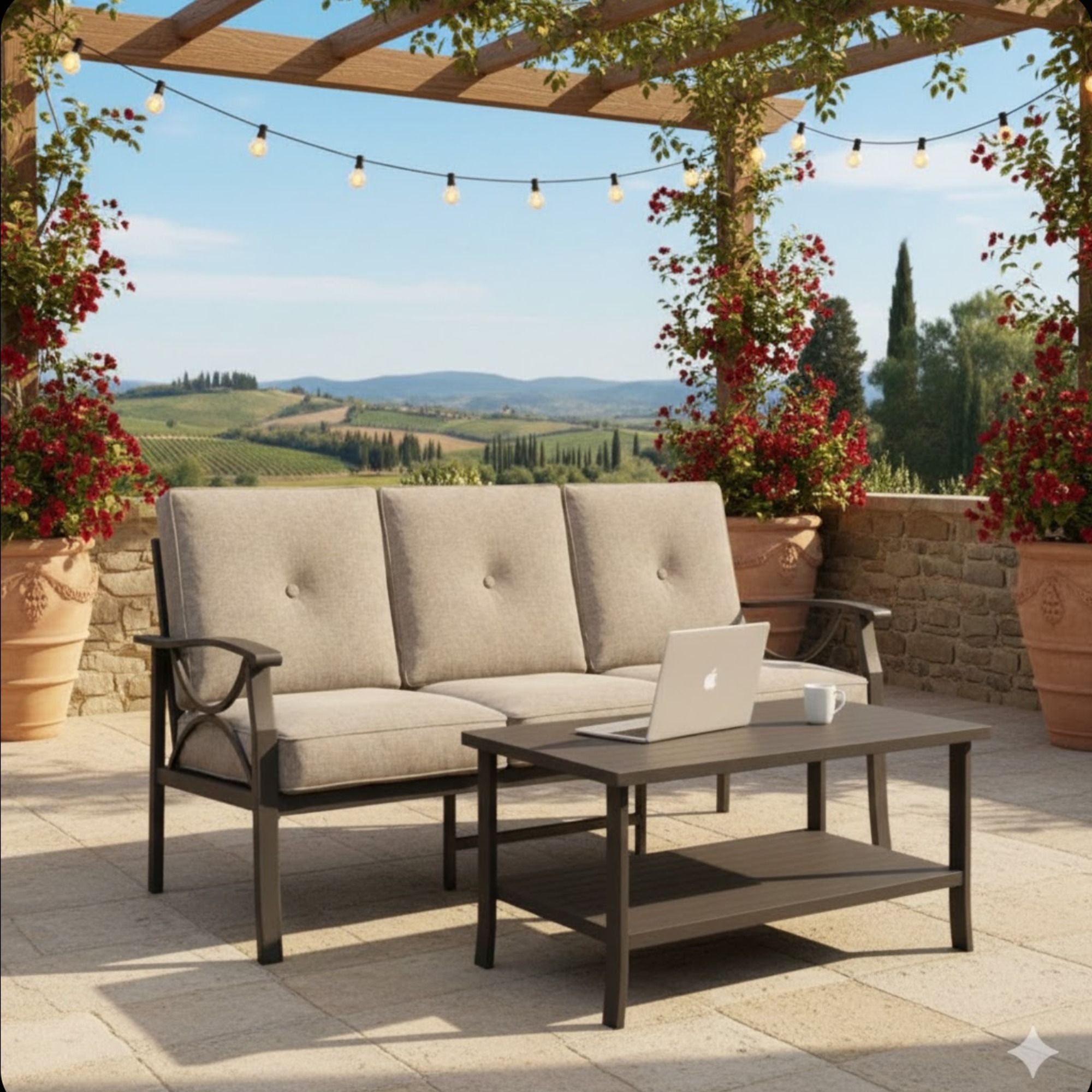 Patio Furniture Set with Coffee Table and Cushions for Backyard