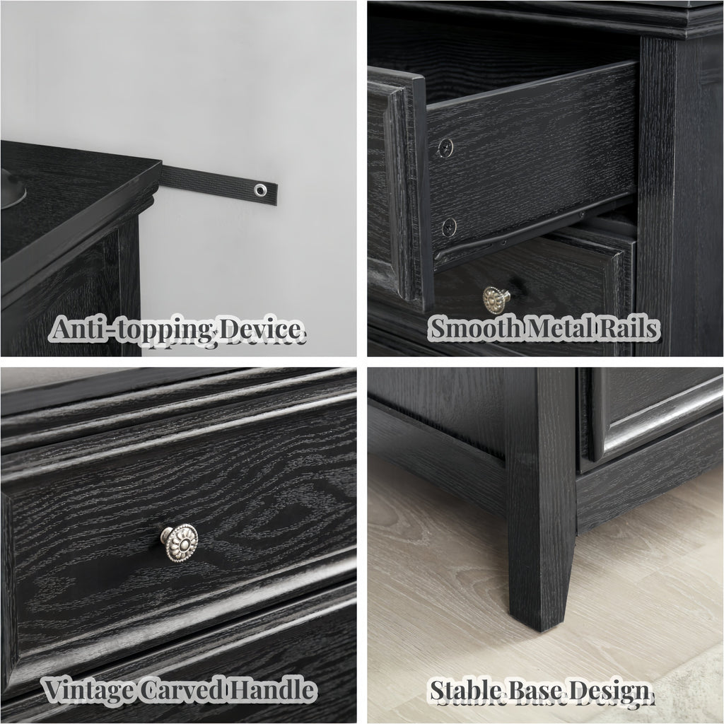 Modern 5-Drawer Black Dresser for Living Room Storage