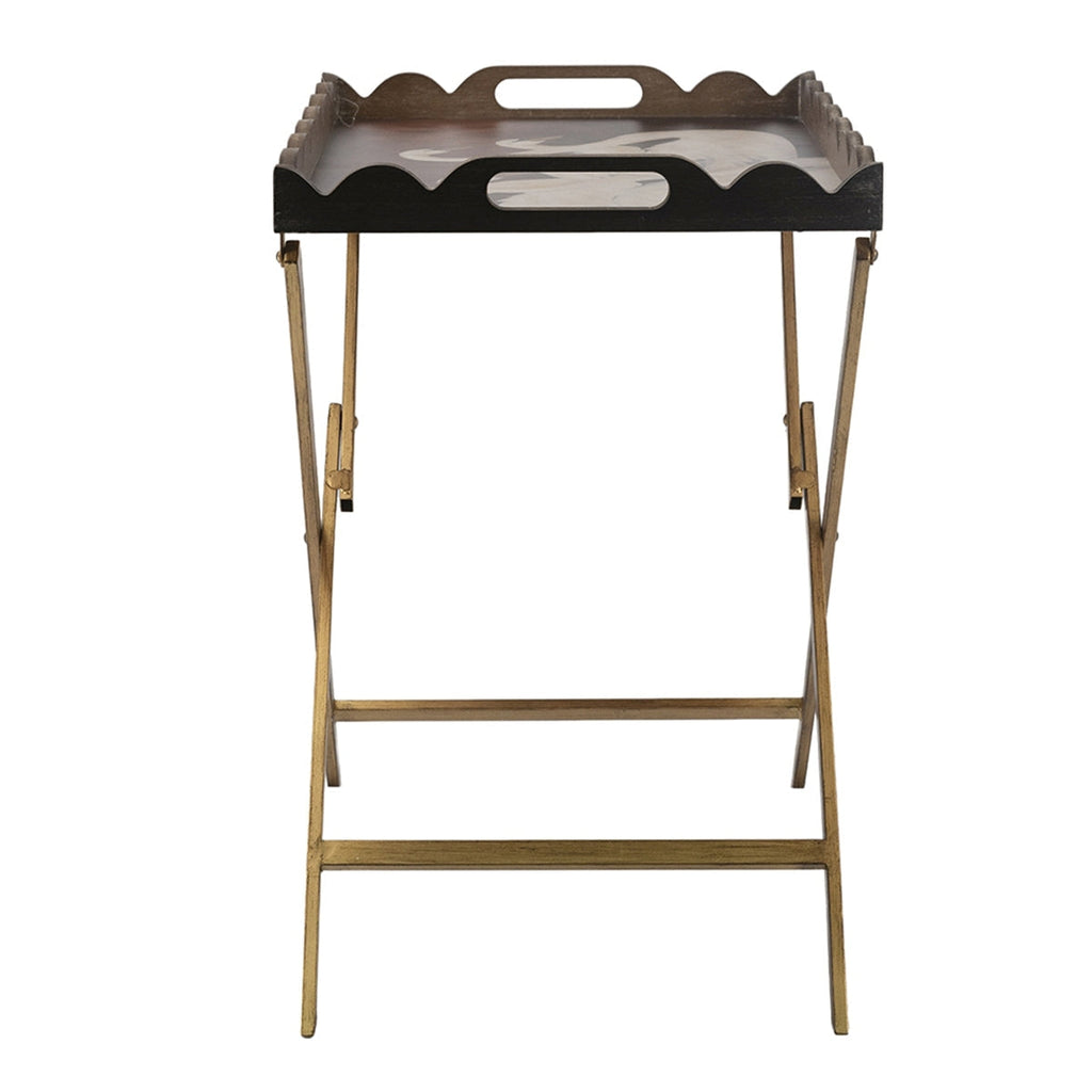 23.5x15.5x24 Brown MDF Tray Table with White Swan Motif and Iron Base