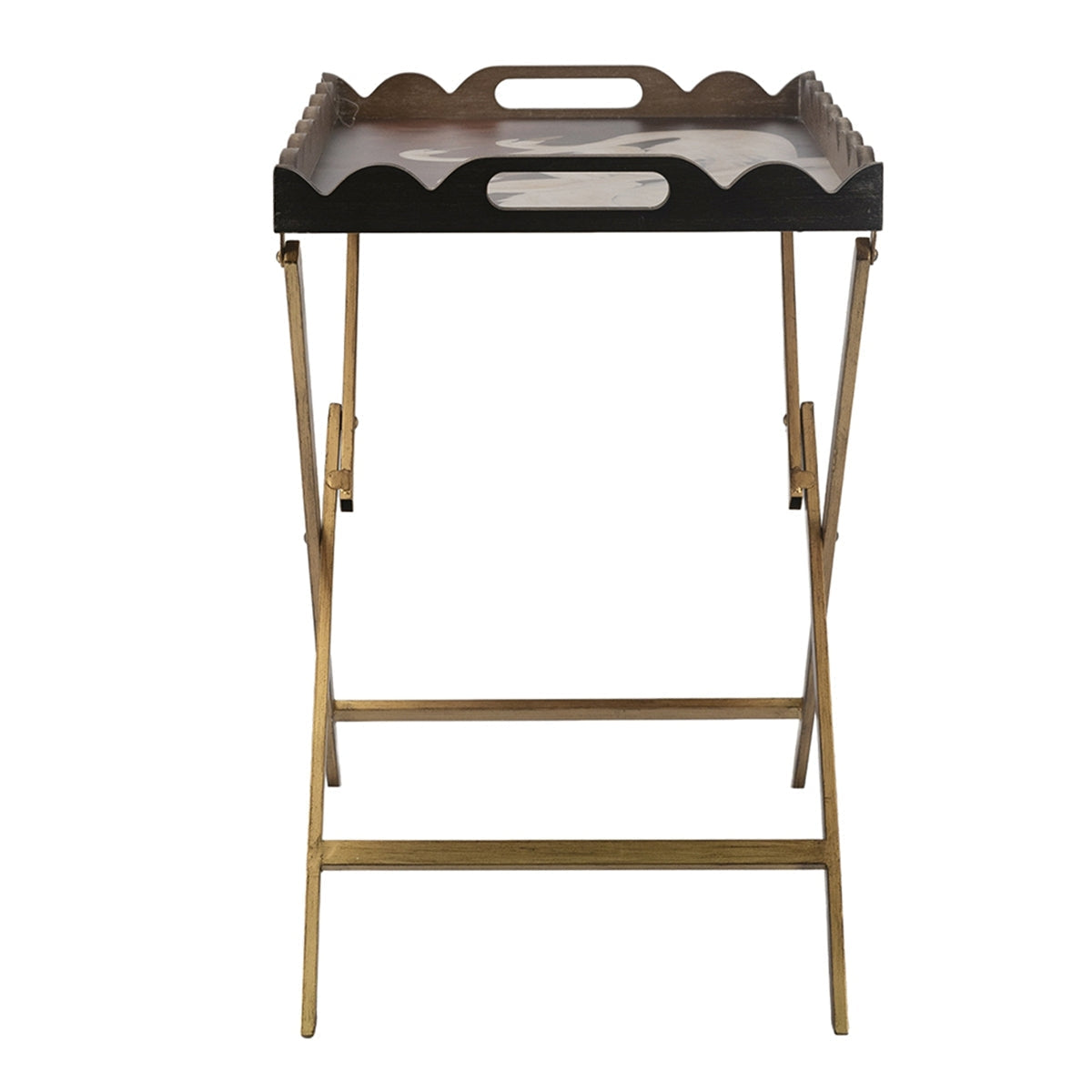 23.5x15.5x24 Brown MDF Tray Table with White Swan Motif and Iron Base