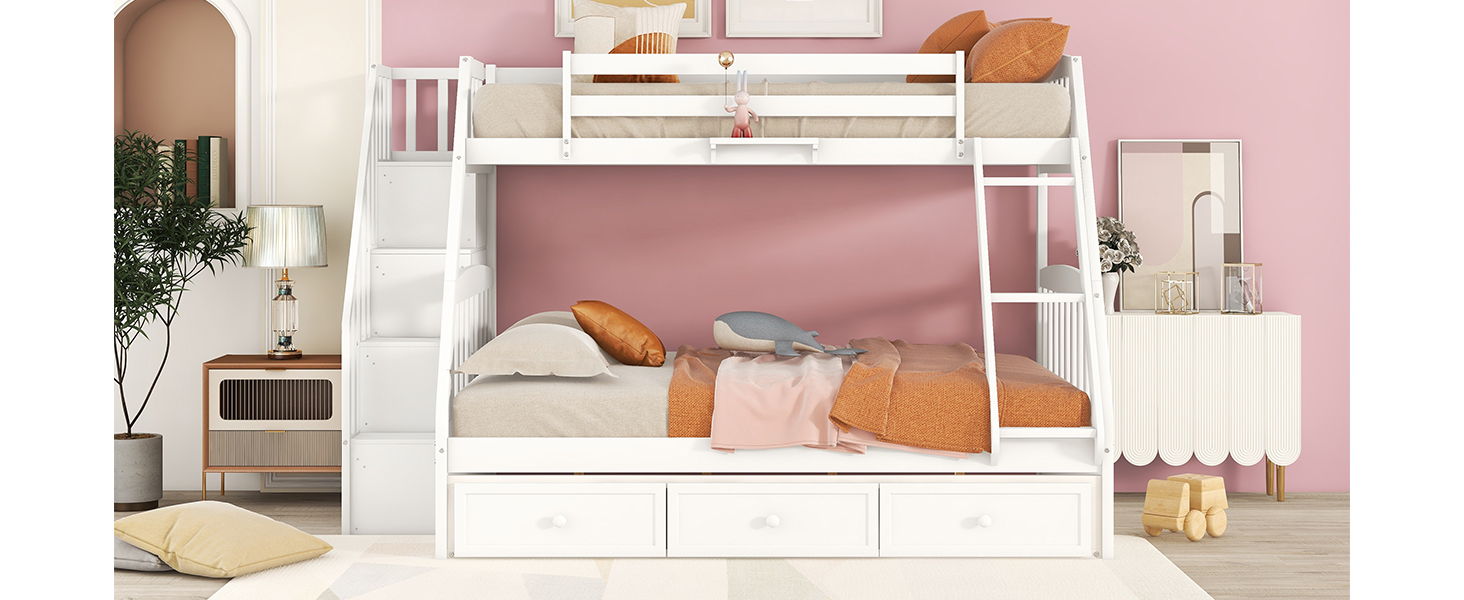 Bunk Bed With Drawers, Ladder And Storage Staircase