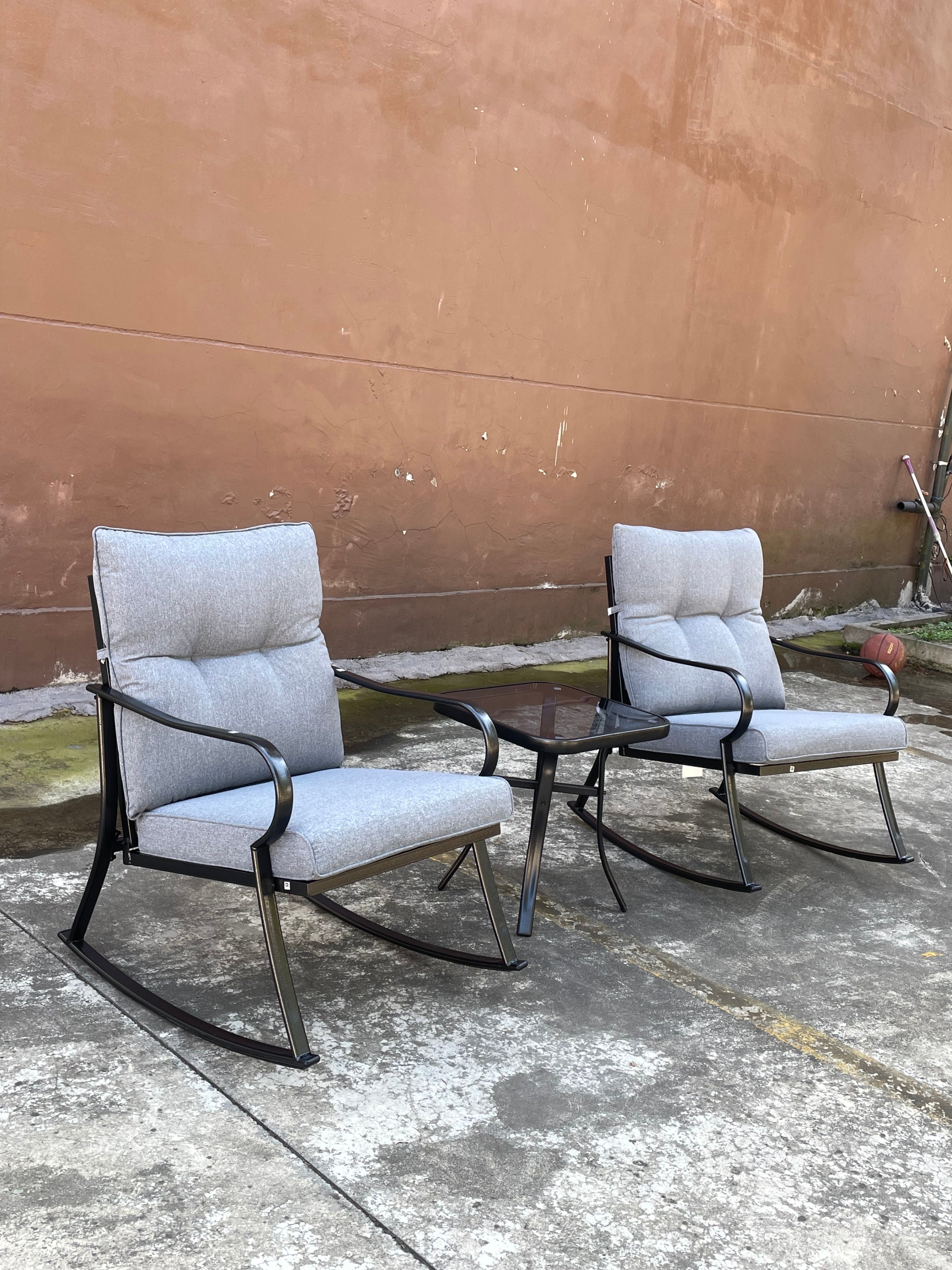 Rocker Set Chair and Teapoy Medium Grey