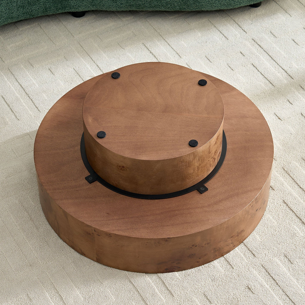 31.49" Burl Wood Veneer Round Coffee Table