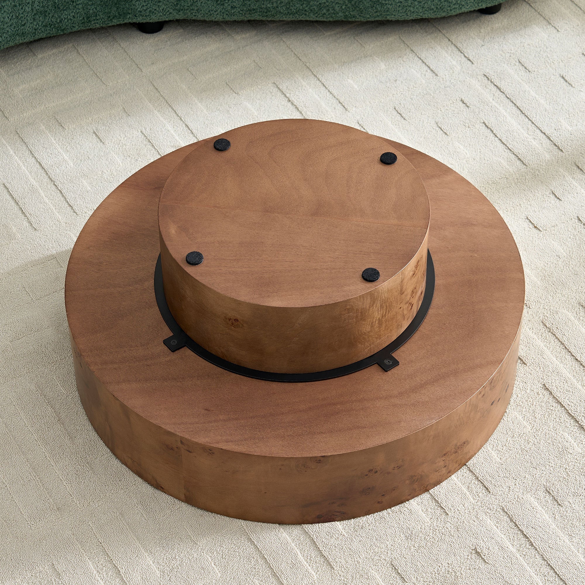 31.49" Burl Wood Veneer Round Coffee Table