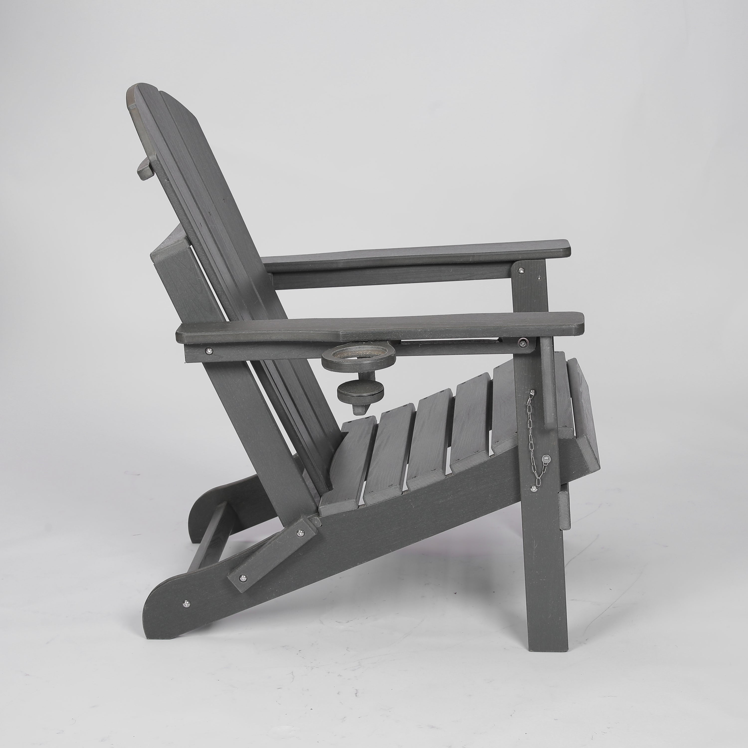 HDPE Folding Adirondack Chair with Dual Cup Holder - Gray