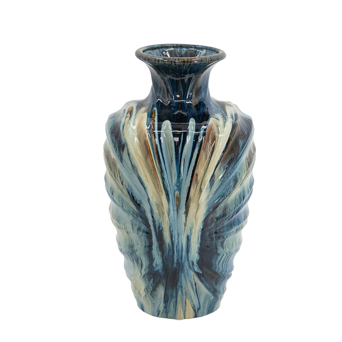 D8.7x15.5' Blue and Brown Reactive Glazed Vase